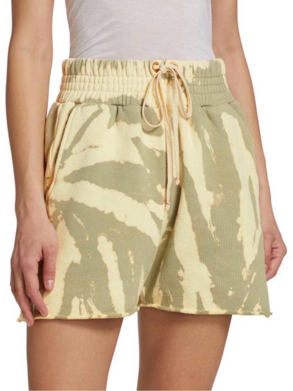 NEW Les Tien $174 Tie-Dye Drawstring Lounge Shorts - Yellow/Grey XS